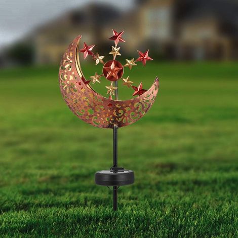 Lampes solaires d'extérieur en métal creux sculpté en forme de lune et moulin à vent soleil-AquaForge