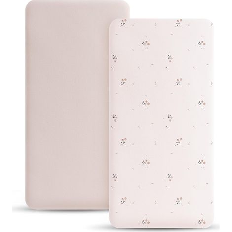 Cododo Fitted Sheet 70 x 140 cm Set of 2 Microfibre Breathable Elastic Baby Sheets, Suitable for Baby Beds, Travel Beds and Strollers (Flowers, 140 x 70 cm) (1/5)