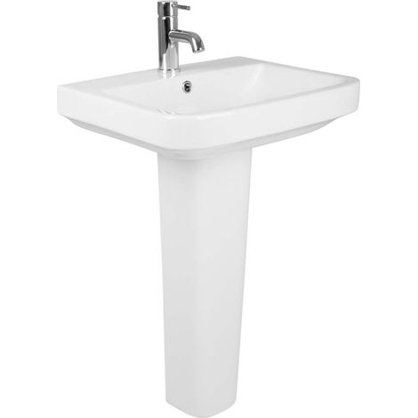Bathroom Cloakroom Full Pedestal 555mm Basin Compact Single Tap Hole Sink (1/5)