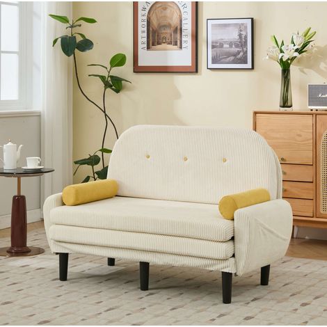 Sofá modular 133.5x77x85 cm marfil en pana con respaldo ajustable y función cama (1/5)