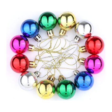24 unidades de bolas de Navidad mini de 6 colores, bolas decoradas mate y con purpurina, adornos colgantes para árbol de Navidad de 30 mm (1/4)