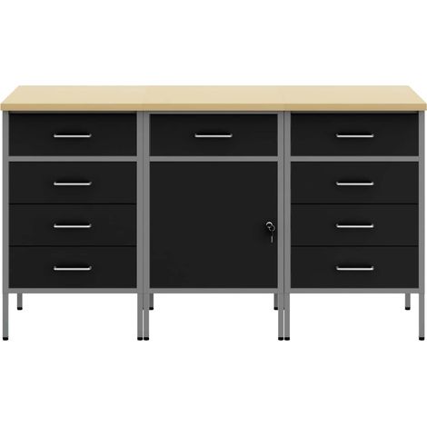 Placard de travail 3 pcs Noir et gris 150 x 55 x 85 cm