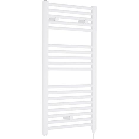 Nuie Round Bar Electric Heated Towel Rail 920mm H x 480mm W - White (1/2)