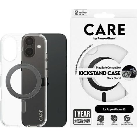 Custodia Care by PanzerGlass con supporto integrato e funzione Kickstand per iPhone 16 6.1" nero/nero, compatibile con MagSafe 1321 (1/5)