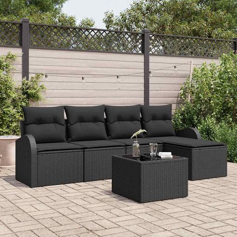 Gartensofa-set 6 pcs Schwarz Poly-Rattan