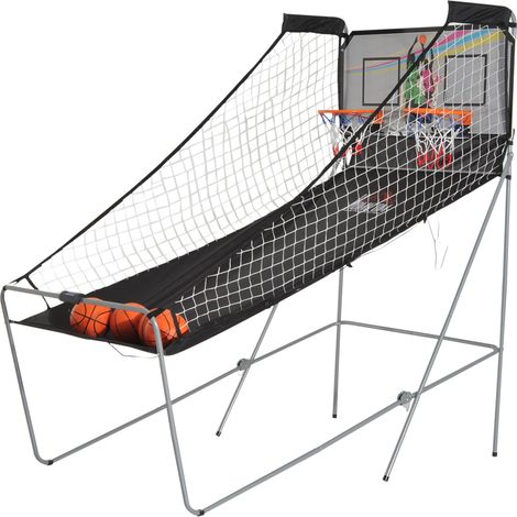Homcom – Panier de basket pliable double avec compteur électronique – 2 paniers – 4 ballons – acier noir et blanc – dimensions 2,05L x 1,1l x 2,05H m (1/6)