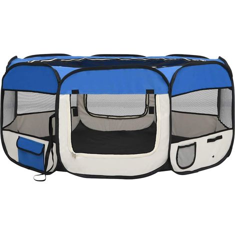 vidaXL Parque de perros plegable y bolsa transporte azul 145x145x61cm (1/2)
