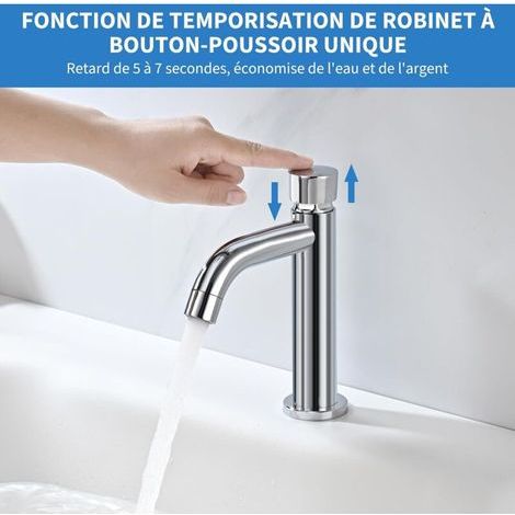 Robinet Eau Froide Uniquement, Robinet Temporisé pour Lavabo, Robinet Poussoir Fermeture Automatique, Robinetterie Chromée pour Toilettes WC Invités (1/3)