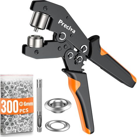 1 Kit Pince à œillets, Mécanisme à cliquet, Œillets 6mm, Poignées ergonomiques, Pour bâches et cuir (1/5)