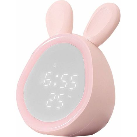 Cute Rabbit Alarm Clock with Snooze Night Light Digital Alarm Clock with Thermometer Adjustable Volume and Brightness Rechargeable in Pink Rabbit Shape (Pink) (1/5)