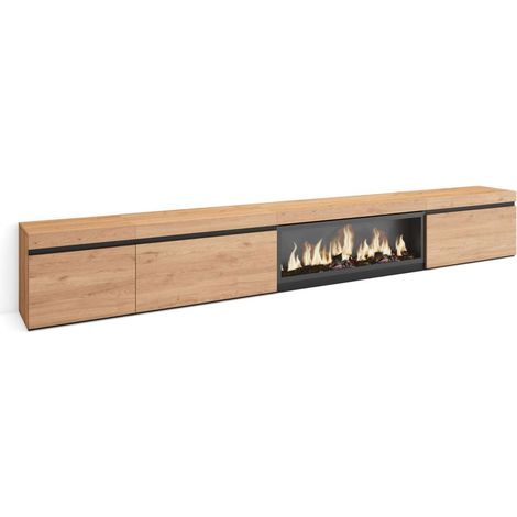 Mueble TV Adamuz de 317x45x35 cm con chimenea eléctrica XXL, color roble (1/4)