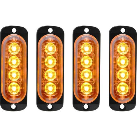 4pcs 1224V IPX4 Ultra Mince Voyant Barre D'alarme Stroboscopique d'urgence Lampe 4 LEDS Bande lumineuse pour Van Camion Tractopelle Chariot à Fourche Tracteur