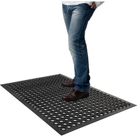 Paillasson extérieur en caoutchouc 90x60 cm antidérapant, tapis de sol robuste anti-fatigue pour cuisine, restaurant, garage, jardin, atelier (1/5)