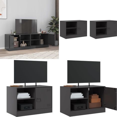 TV-Schränke 2 Stk. Schwarz 67x39x44 cm Stahl - TV-Schrank - Fernsehtisch - Regal - Wohnzimmermöbel - Schwarz - Home & Living (1/5)