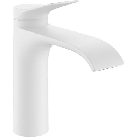 Mitigeur de lavabo avec tirette et vidage, économie d'énergie, Robinet de salle de bain avec hauteur sous bec 110 mm, économie d'eau, Blanc mat (1/5)