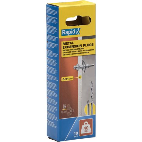 RAPID - Chevilles à Expansion Métal - 6-21mm Lot 10 Charge Max 40 kg Pour Cloison Plâtre, Fixation Solide pour Mur Creux - (5001550)