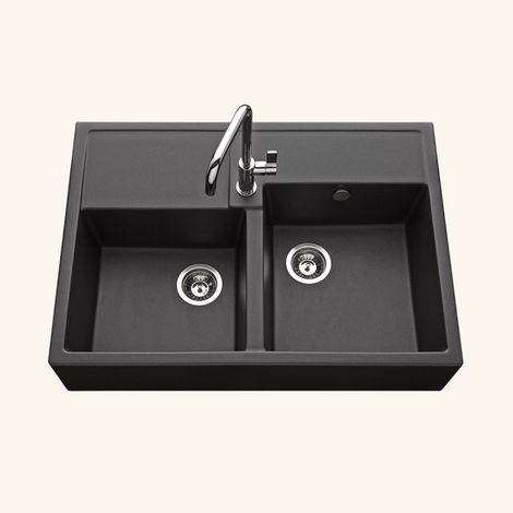 Évier timbre d'office granit noir Kümbad KIWI 2 bacs