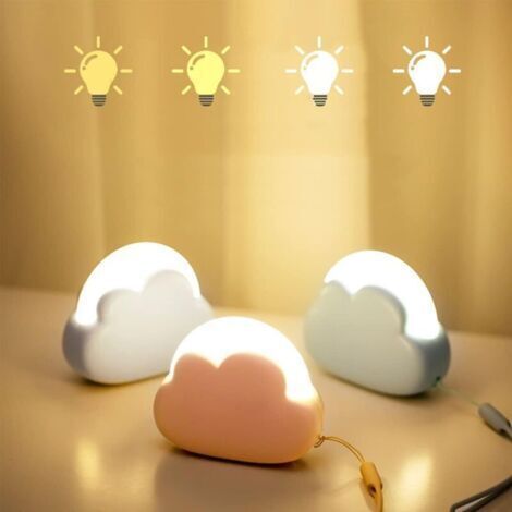 Lot de 3 Veilleuse nuage pour chambre à coucher, jolie lampe de chevet pour enfant, portable rechargeable USB, éclairage jaune et blanc, décoration de chambre Kawaii cadeau d'anniversaire (1/4)