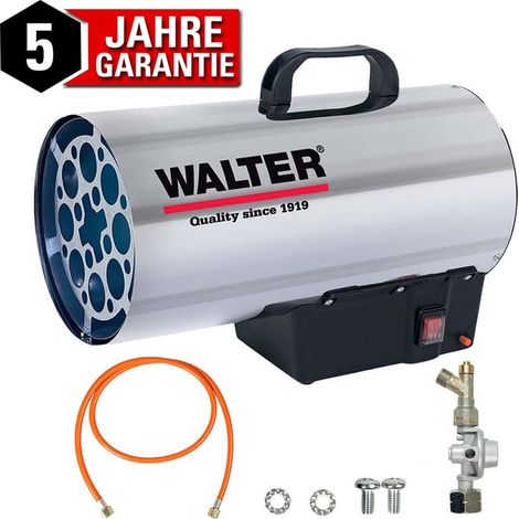 WALTER Gasheizkanone 19000, Aufnahmeleistung 39kW, Nennleistung bis 18,2kW, mit Tragegriff, doppelwandiges Edelstahl Gehäuse, mit Schlauch und Regler (1/5)