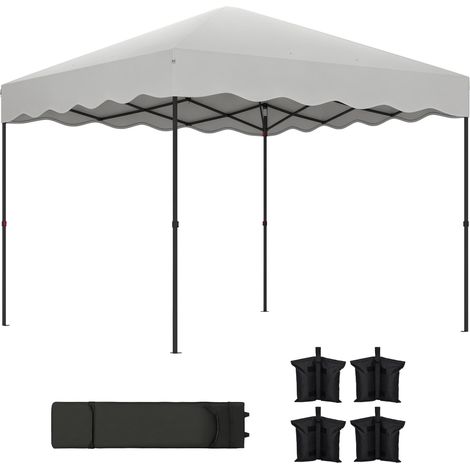 Tente pliante 3x3m avec protection UV, hauteur réglable et sac de transport à roulettes pour 6 à 9 personnes, blanche