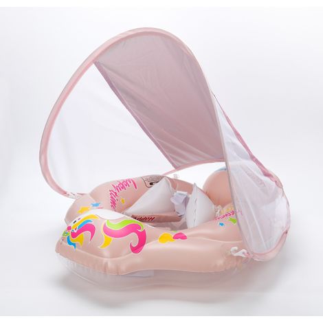 Anneau de bain pour bébé avec pare-soleil, bouée pour enfant, coussin gonflable rehaussé anti-renversement, siège gonflable pour bébé avec pare-soleil (taille L [12-36 mois])