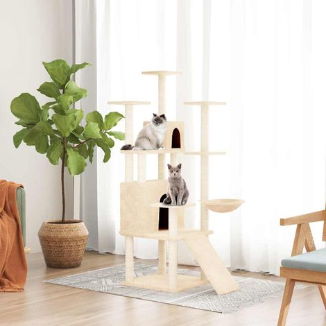 vidaXL Rascador para gatos con postes de sisal crema 154 cm (1/4)