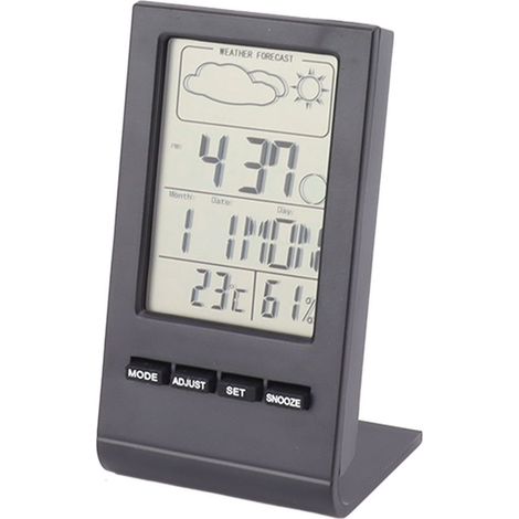 Écran LCD Hygromètre numérique Thermomètre d'intérieur Jauge d'humidité Moniteur de température et d'humidité Fonction alarme Affichage météo Noir (1/5)