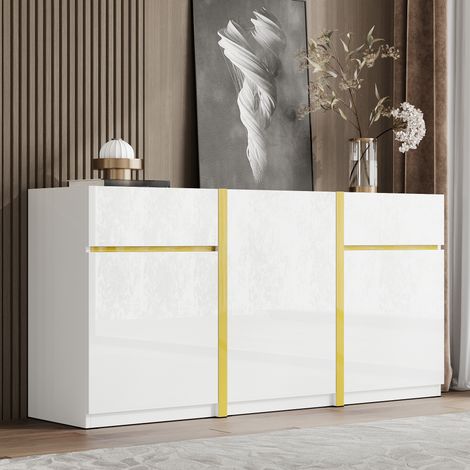 Credenza bianca da soggiorno 160x40x78 cm con 3 ante e 2 cassetti (1/5)
