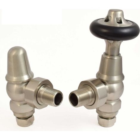 West Commodore Traditional Angled Manual Radiator Valve and Lockshield - Satin Nickel (1/5)