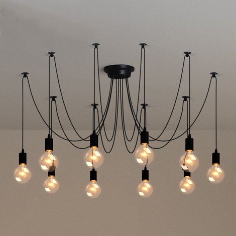 Plafonnier Vintage Antique E27 Lustre Rétro Suspension Luminaire D'Intérieur 10 Têtes Noire (1/4)
