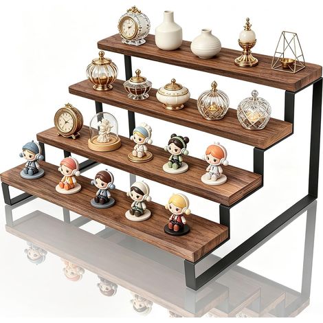 Présentoir Vitrine en Bois, Rangement Parfum Figurines Collection, Mini Étagère à 4 Niveaux pour Apéritif Buffet Épices Cupcake, 32,5 x 35 x 20,5 cm (1/5)