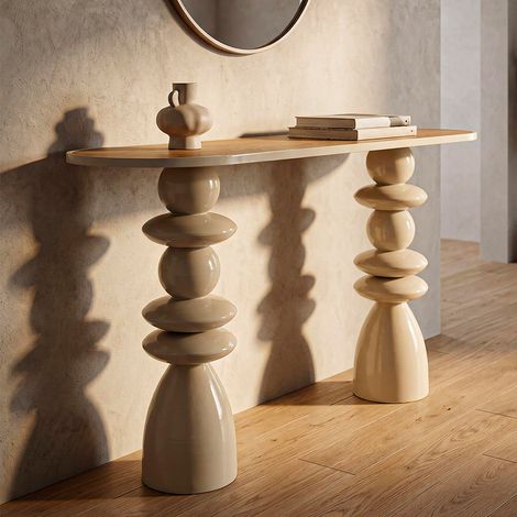 Consola de metal Noléa en color crema y madera (1/5)
