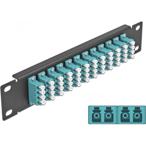 Delock Panel de conexiÃ³n de fibra Ã³ptica de 10 de 12 puertos LC Quad aguamarina 1U negro
