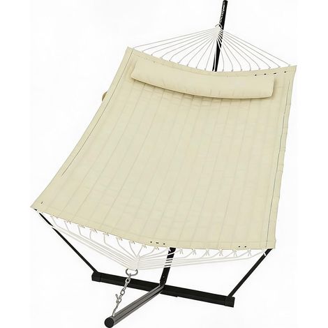 Hamac 2 places – support 204 kg, antirouille, coussin, montage facile, transportable – Beige – jardin, piscine, camping