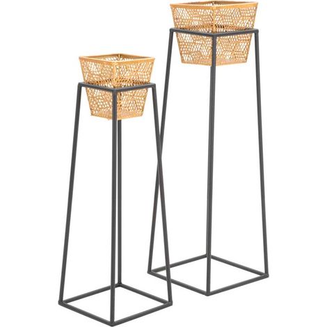 Lot de 2 Cache-Pots sur Pied "Wilma" 70cm Noir & Or