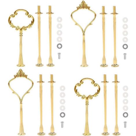 4 lot de 3 niveaux cake assiette support poignée hardware, 2 styles tiered fruits cake assiette poignée cake plateau (1/5)