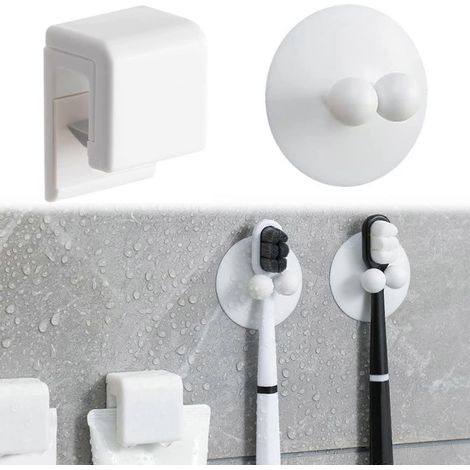 Porte-brosse à dents mural auto-adhésif en silicone avec ventouse, blanc, lot de 2 (1/5)