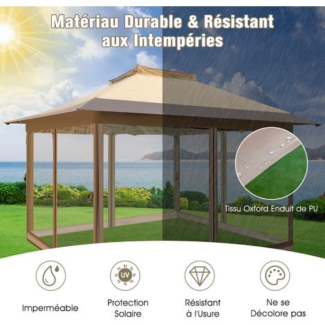 Tonnelle de jardin pliante 360 x 360 cm en tissu Oxford avec toit double ventilé et moustiquaire pour terrasse jardin et plein air (1/5)