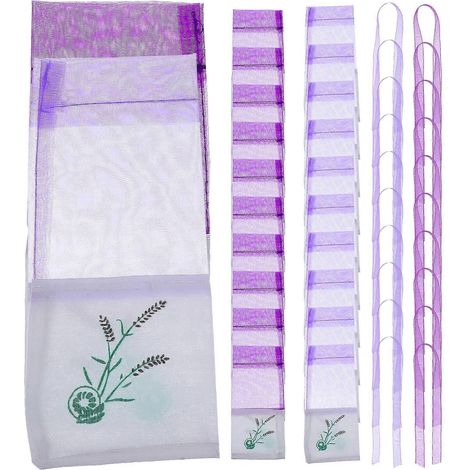 20 sachets de lavande en gaze, vides, pour armoire ou voiture (10 de chaque couleur : violet foncé et violet clair). (1/4)