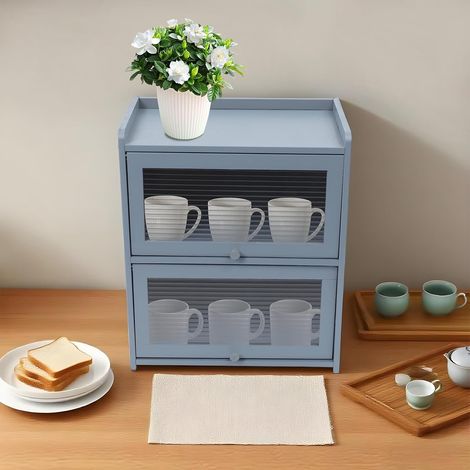 3-Tier Tabletop Storage Cabinet, Kitchen Dish Cupboard Sideboard with Flip Clear Doors, Multifunctional Countertop Storage Containers for Kitchens Bedrooms, Dark Grey, 16.54x9.84x19.69in (1/5)