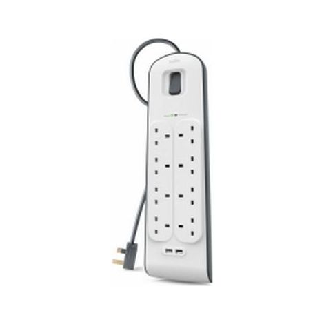 Belkin BSV804AF2M protezione da sovraccarico Bianco 8 presa[e] AC 2 m (BELKIN 8 WAY SURGE PROTECTION - STRIP-2M W/2X2.4AMP USB CHARGING)