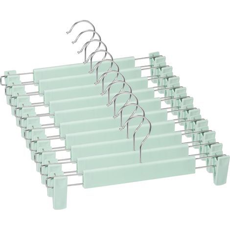 Set di 10 grucce per gonne e pantaloni con 2 clip antiscivolo regolabili per appendere pantaloni, calze, gonne, menta (1/5)