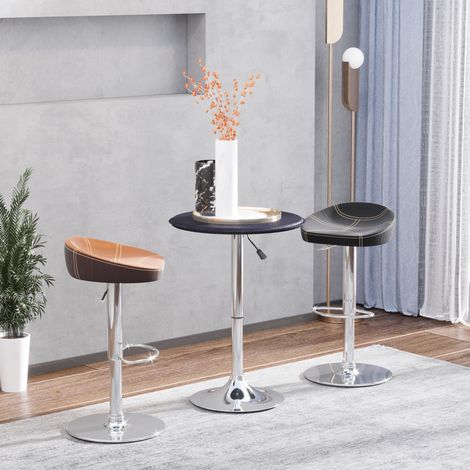 Table haute ronde Ø63 x 67-93 cm noire en bois et similicuir avec hauteur réglable et plateau pivotant 360° (1/5)