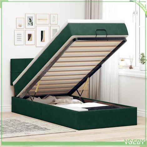 Lit ottoman - Modèle 3312599 - Velours vert foncé - Rangement hydraulique - LED intégrée 90x200 (1/5)