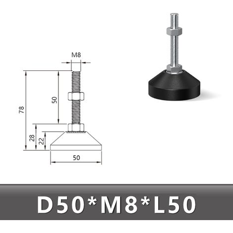 Verstellbare Gummifüße M8, höhenverstellbare Möbelstützen, Gewindemetallfüße für Regale und Möbel (D50M8L50) (1/3)