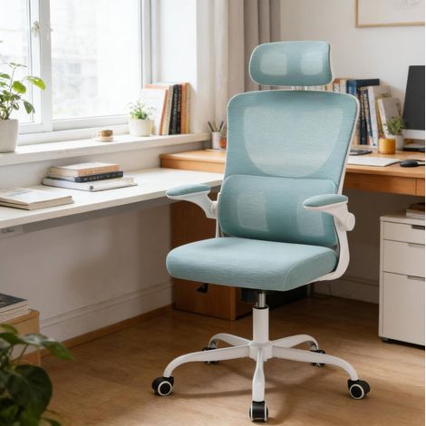 Sedia da ufficio ergonomica con schienale alto, sedia girevole blu REDOM (1/5)