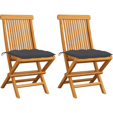 Chaises de jardin avec coussins anthracite 2 pcs Bois de teck 2 (1/5)