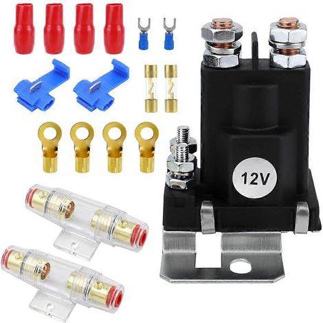 Relais de démarrage 12 V à courant élevé (500 A) avec porte-fusible 100 A et fusible à contact rapide pour voiture, camping-car, yacht, tondeuse à gazon (1/5)
