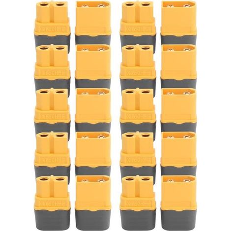 Connecteur XT60 - Qiilu - 10 Paires - Batterie RC - Courant 60A - Couleur Gris - Facile à Souder (1/4)