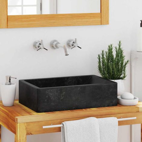 Lavabo 45x30x12 cm marbre noir brillant (1/5)